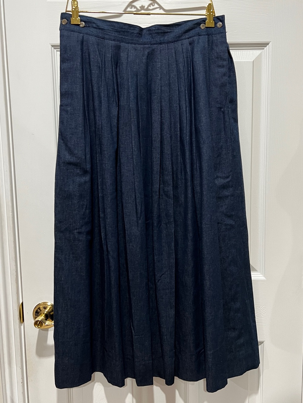 Vintage Jr Periwinkle denim skirt pleated maxi Size 14 dark blue denim - Picture 2 of 10